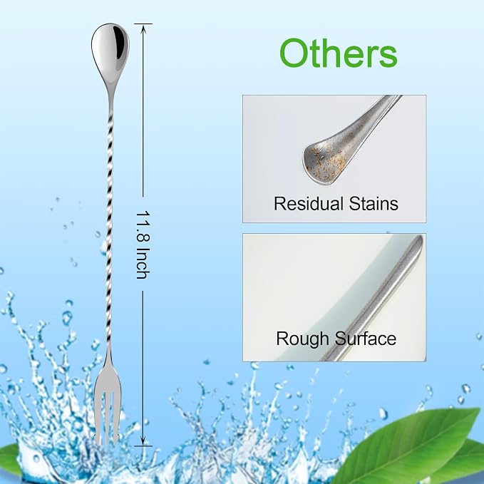 BRIOUT 2 Pcs Bar Spoon, 12 Inches Long Handle Drink Stirrer, Stainless Steel - Image 2
