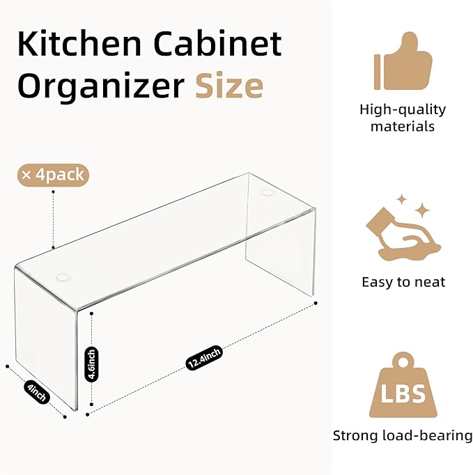 Aminigram 4 Packs Cabinet Organizer Shelf, Acrylic Kitchen Counter Shelves - Image 2