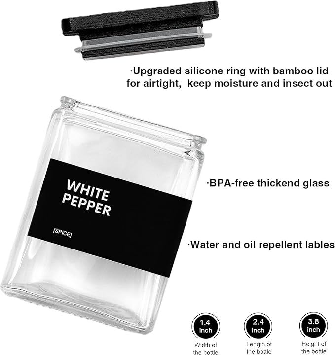 Glass Spice Jars with Bamboo Lid, 4oz Square Spice Containers - Image 4