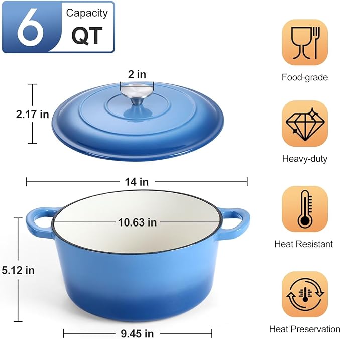 P&P CHEF 6QT Enameled Dutch Oven, Cast Iron Dutch Oven Pot - Image 2