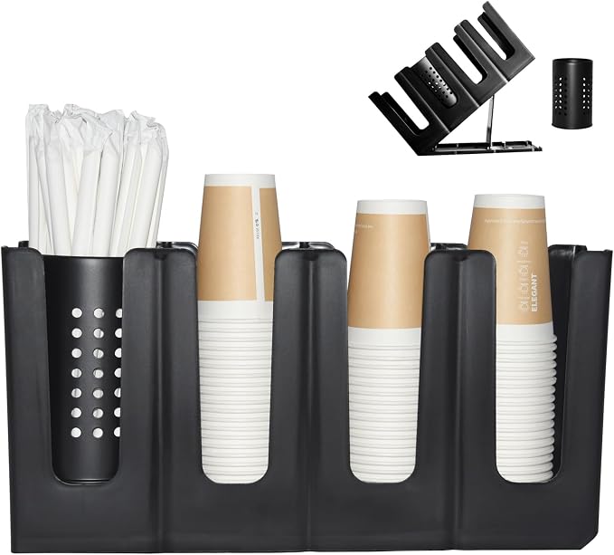 Cup Holder Lid Dispenser with Straw Organizer, 4 Compartment 7 Adjusting by Unknown