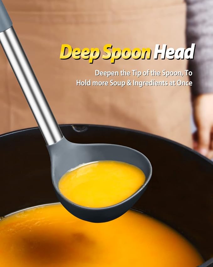 Silicone Pasta Fork and Ladle Spoon Set, Large Non Stick Kitchen Utensils - Image 4