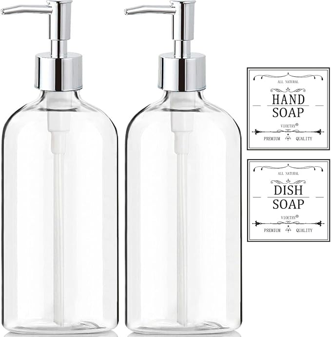 Clear Soap Dispenser with Rust Proof Pump, Waterproof Labels, Plastic Hand Soap by XLENT