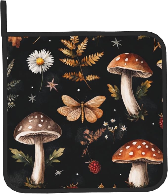 Mushroom Oven Mitts Set – Vintage Pot Holders Kitchen Gloves - Image 9