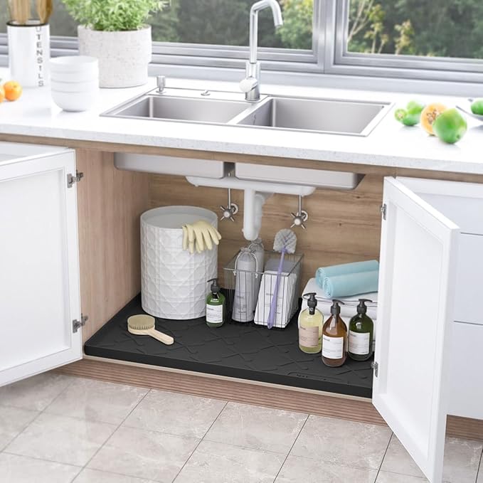 SIKADEER 25" x 19" Under Sink Mat Waterproof, Silicone Mat Kitchen Drawer Shelf - Image 2