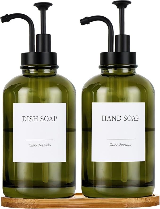 Glass Soap Dispenser with Pump, Dish and Hand Soap Dispenser by CaboDeseado