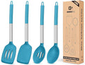 Pack of 4 Silicone Cooking Utensils Set, Non Stick Large Solid Spatulas by BUNDLEPRO