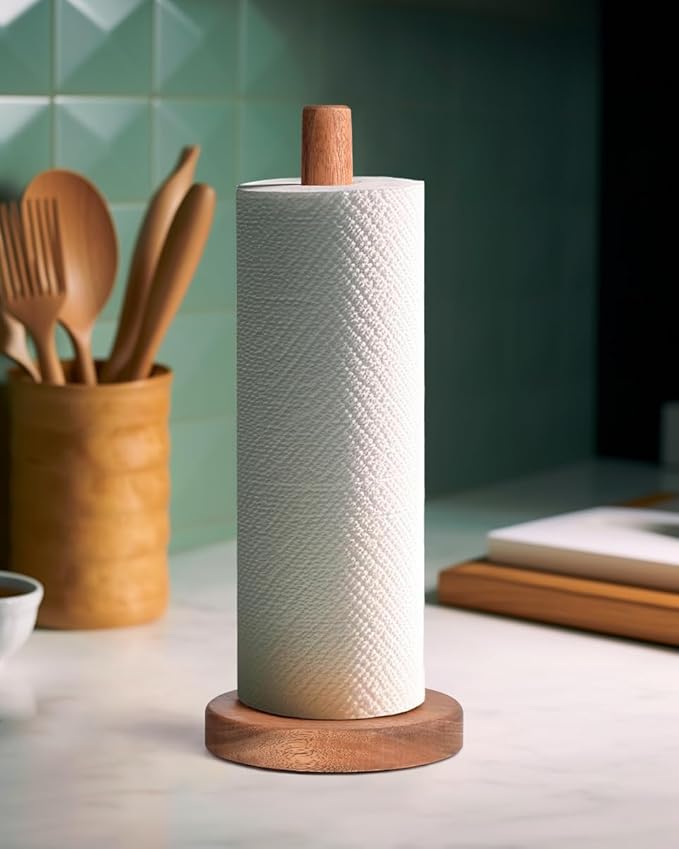 KitchLife Acacia Wooden Paper Towel Holder Countertop by OverDoorHooksKitchenSupplies