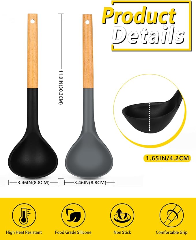 Pack of 2 Soup Ladle, Silicone Ladle Spoon - Image 3