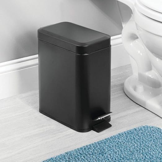 mDesign Small Modern 1.3 Gallon Rectangle Metal Lidded Step Trash Can, Compact - Image 2