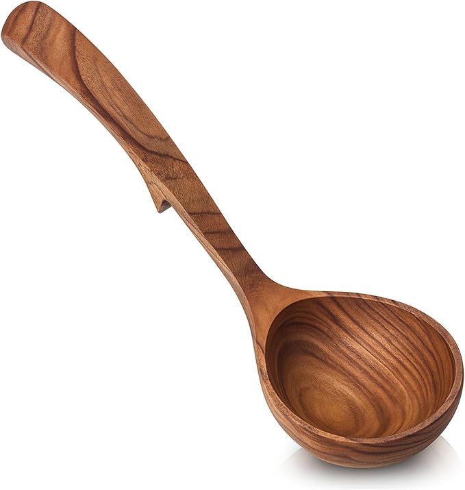 HANSGO Wooden Ladle for Cooking, Wooden Soup Spoons, Natural Teak Wood Serving by HansGo