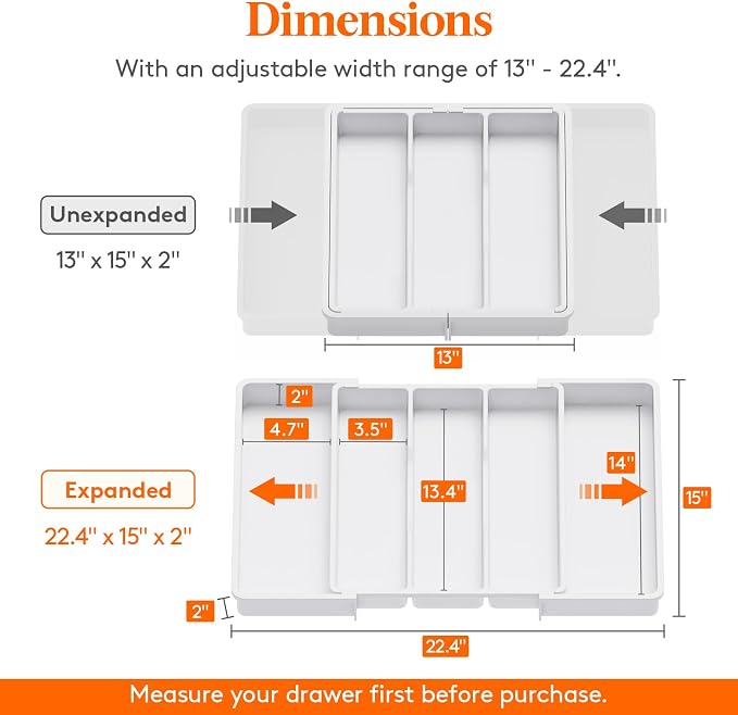 Lifewit Utensil Organizer for Kitchen Drawers, Expandable Cooking Utensil Tray - Image 2