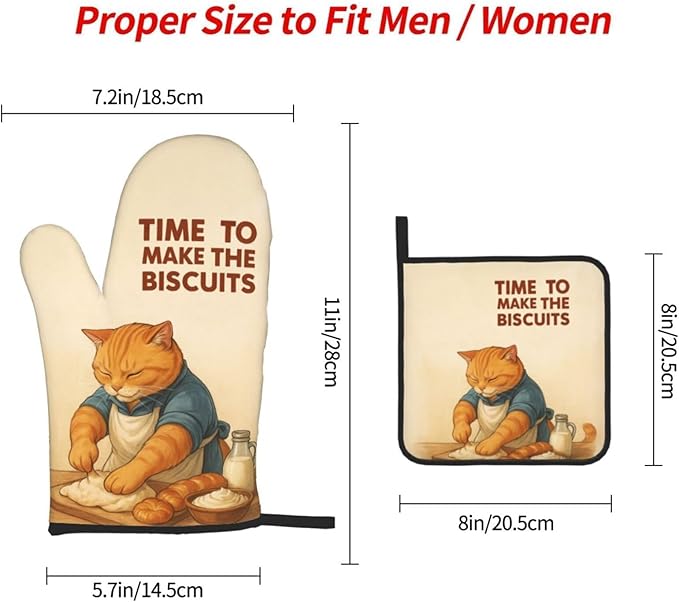 Cute Cat Oven Mitts and Pot Holder Set, Funny Heat Resistant Kitchen Gloves Hot - Image 9