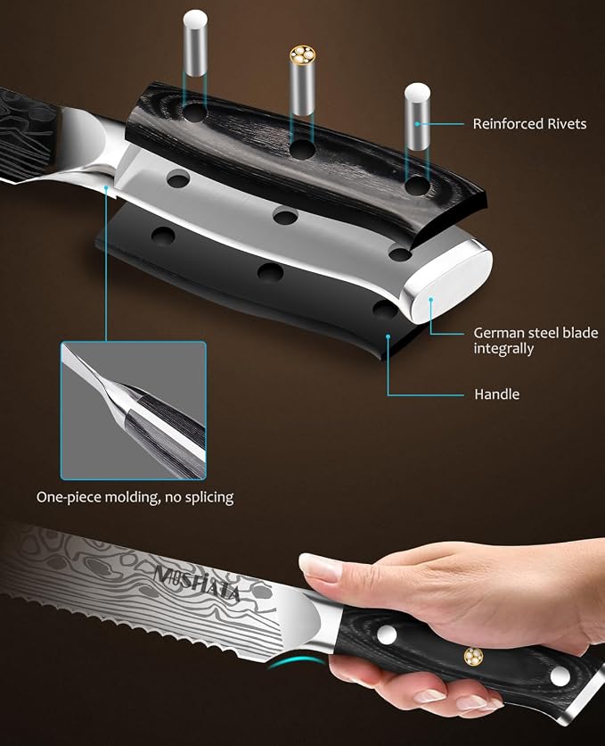 MOSFiATA Bread Knife 8” Ultra Sharp Serrated Knife, German High Carbon - Image 5