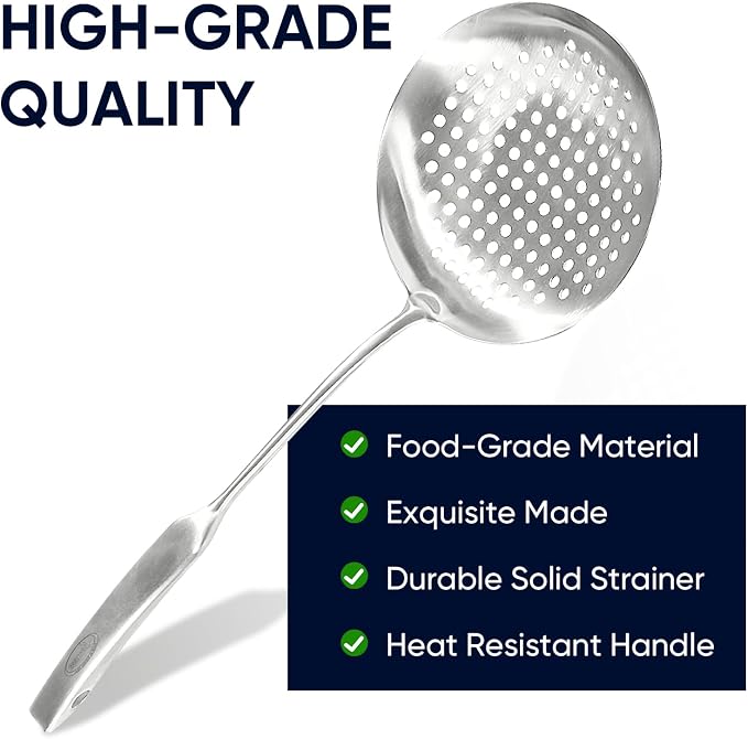 Newness Slotted Spoon, 304 Stainless Steel Widen Skimmer - Image 6
