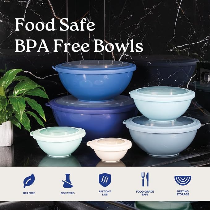 WHYSKO Mixing Bowl Set, 12 Piece Colorful Plastic Mixing Bowls - Image 6