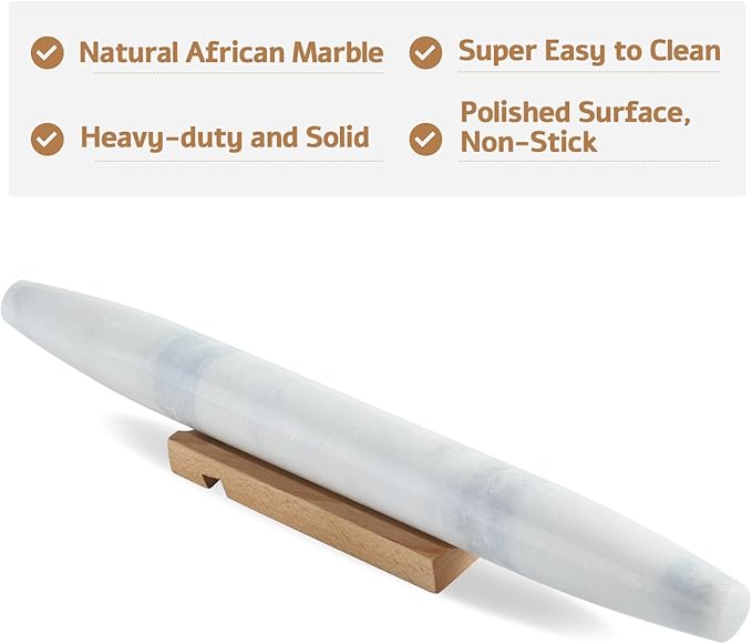 Koville African Natural Marble French Rolling Pin, 16inch Non-Stick Rolling Pin - Image 5