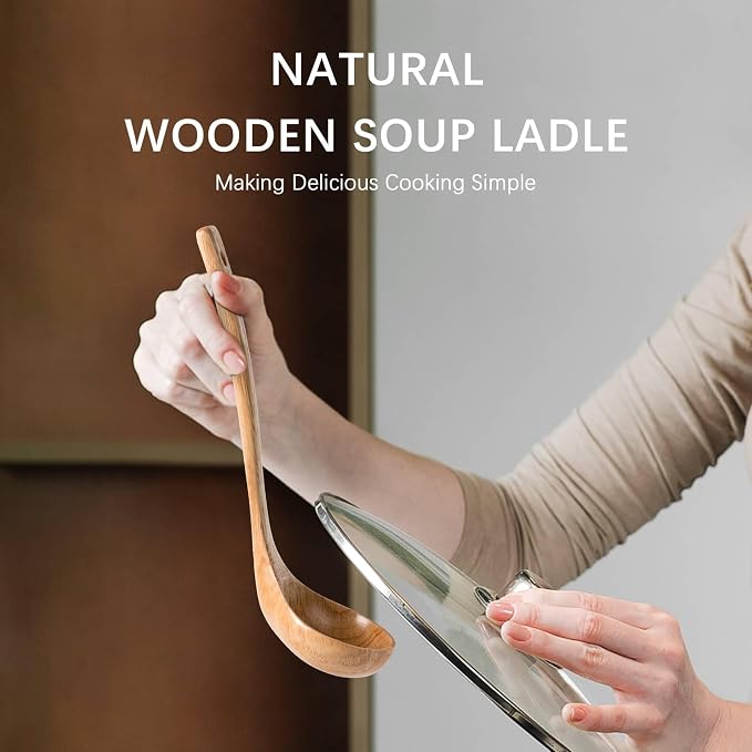Wooden Soup Ladle, 11.2" Handle, 2 fl oz Medium Scoop Utensil - Image 4