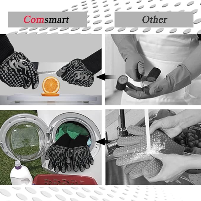 Comsmart BBQ Gloves, 1472F Heat Resistant Silicone Non-Slip Oven Mitts - Image 5