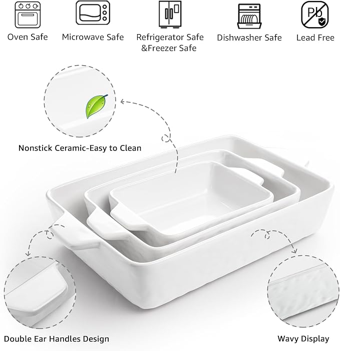 Casserole Dishes for Oven, Ceramic Baking Dishes, Lasagna Pan - Image 4