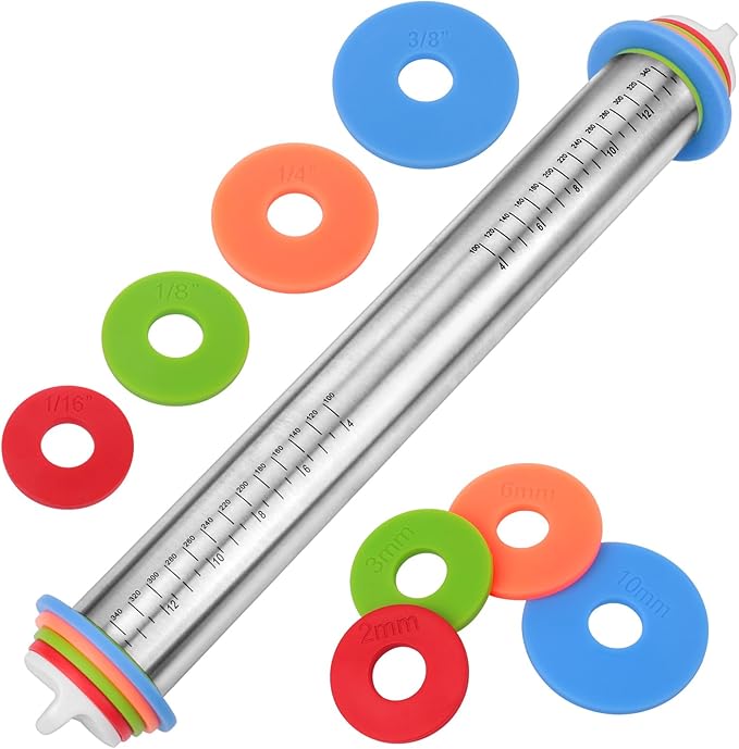 Adjustable Rolling Pin with Thickness Rings by BIDFUL