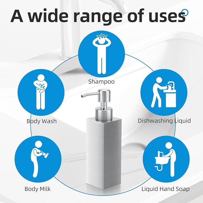 Soap Dispenser with Rust Proof Stainless Steel Pump Refillable - Image 5