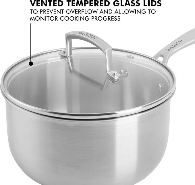 Babish Stainless Steel Saucepan 3.5 Quart Triply Professional Grade Cookware - Image 5