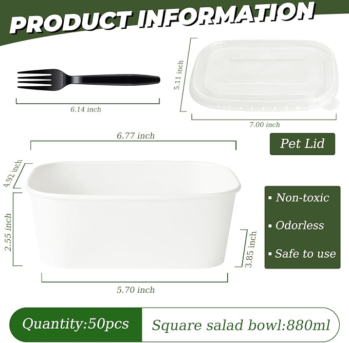 DI QIU REN 50-Pack 29oz Disposable Meal Prep Containers - Image 2