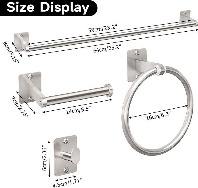 Brushed Nickel Bathroom Accessories Set, KLJKPA 4 Pieces Bathroom Hardware Set - Image 7
