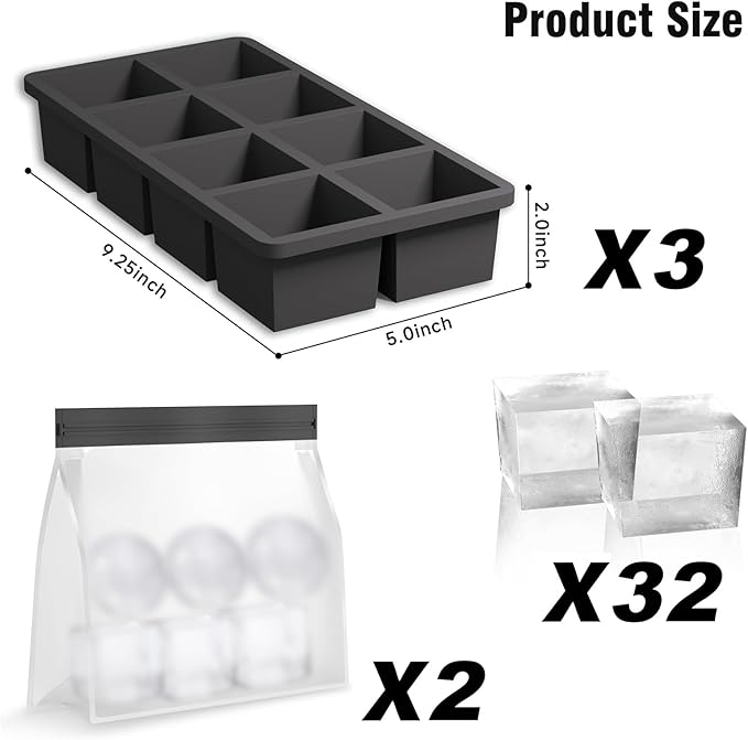 Samuelworld Large Silicone Ice Cube Tray Molds, Big 2 Inch Cubes - Image 2