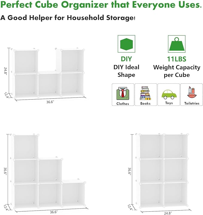 C&AHOME 6-Cube Storage Organizer, Stackable Storage Cubes Shelves, Portable - Image 6