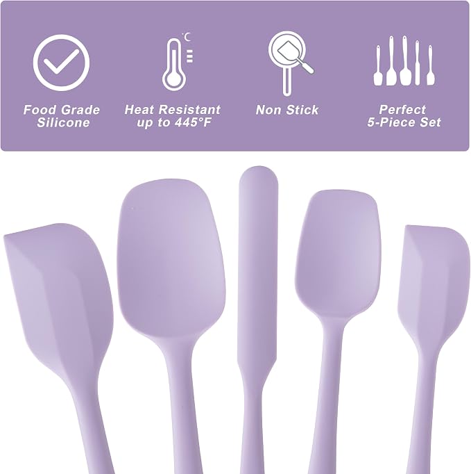 Silicone Spatula Set, 5 Piece Food Grade Rubber Spatulas - Image 3