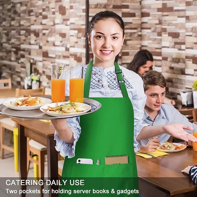 Jubatus 2 Pack Bib Aprons with 2 Pockets Cooking Chef Kitchen Apron - Image 5