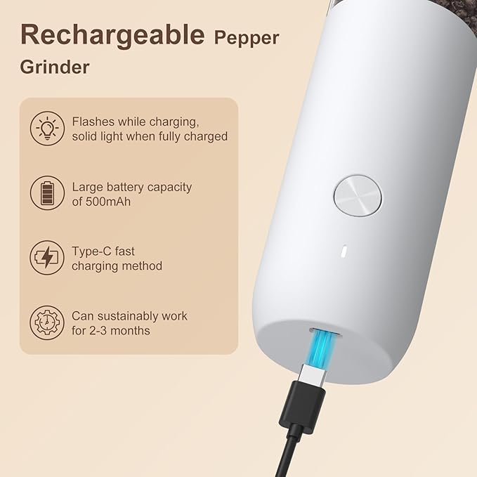 Ultrean Electric Pepper Grinder, Rechargeable Salt and Pepper Grinder - Image 4