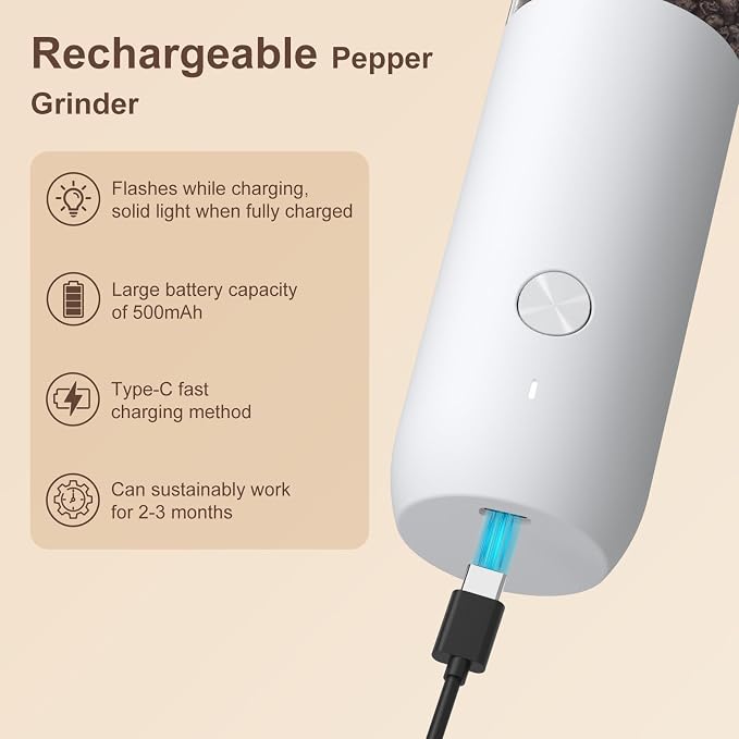 Ultrean Pepper Grinder, Rechargeable Salt and Pepper Grinder Set - Image 4