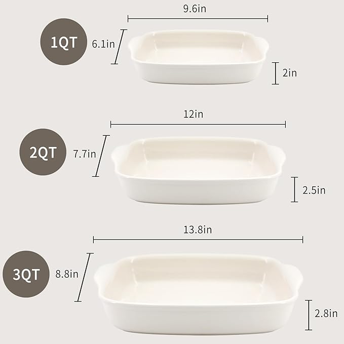 3-Pack Ceramic Baking Dishes Set, Heavy-Duty Oven-Safe Stoneware, Deep - Image 3