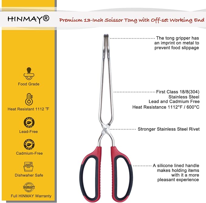 HINAMY Stainless Steel Scissor Tongs - Image 2