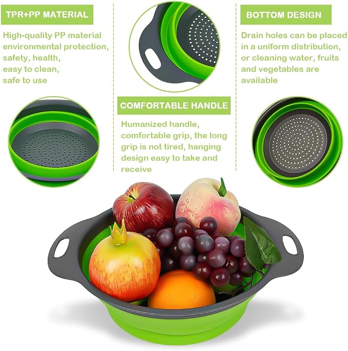 AUAUY 2 Pack Collapsible Colander Set, Round Silicone Folding Collapsible - Image 3