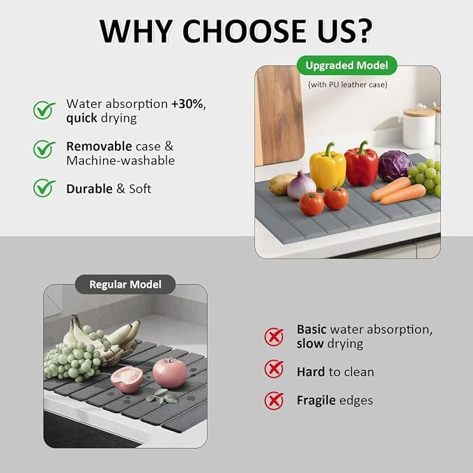 Large Stone Dish Drying Mat for Kitchen Counter 24x16 Inch - Image 8