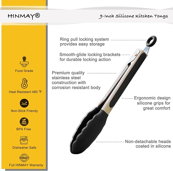 HINMAY Serving Tongs 9-Inch Cooking Tongs - Image 2