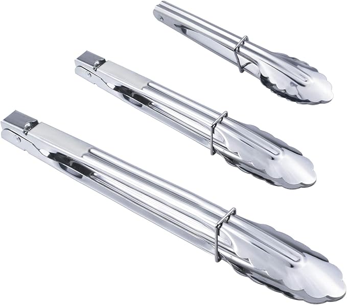 HINMAY Stainless Steel Kitchen Tongs Set Metal Cooking Tongs by HINMAY