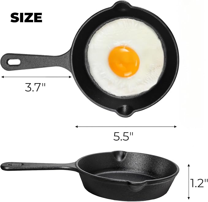 Hiceeden 4 Pack Small Cast Iron Skillet, 5-1/2 Inch Frying Pans - Image 2