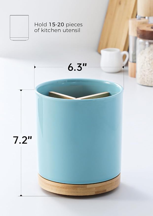 LoeJan 3 Compartment Utensil Holder, Extra Large Utensil Crock, Stable Ceramic - Image 2