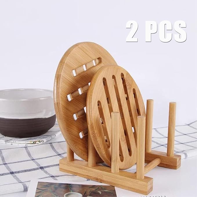 YWSHF 2 PCS Bamboo Wooden Dish Rack Dishes Drainboard Drying Drainer Storage - Image 2