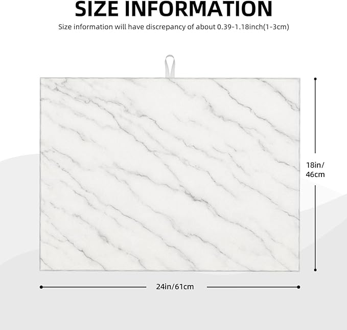 Marble White Dish Drying Mats for Kitchen Counter, Large 18"x24" Dish Mats for - Image 3