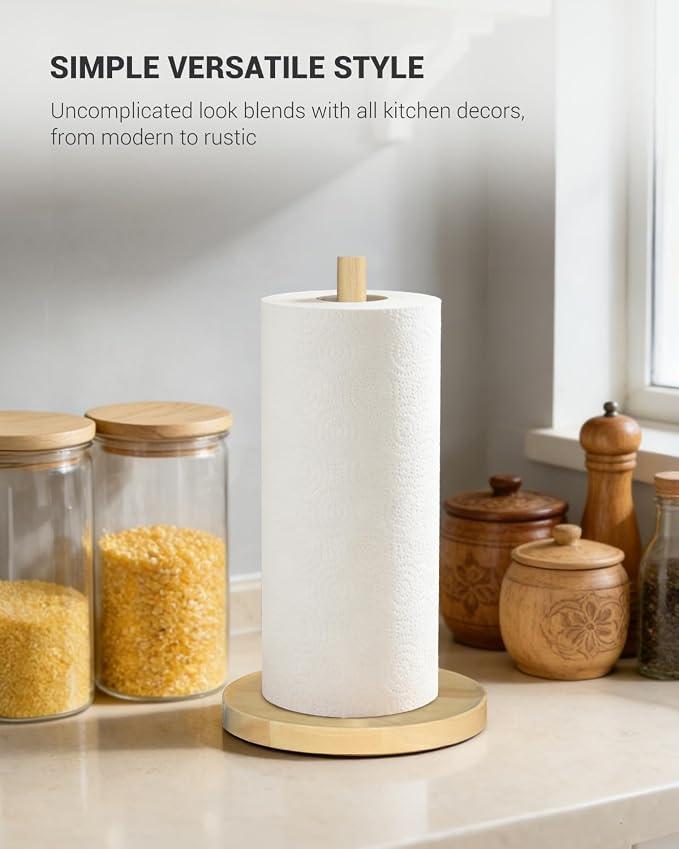 NESAPTO Paper Towel Holder Countertop, Wooden Freestanding Paper Towel Stand - Image 2