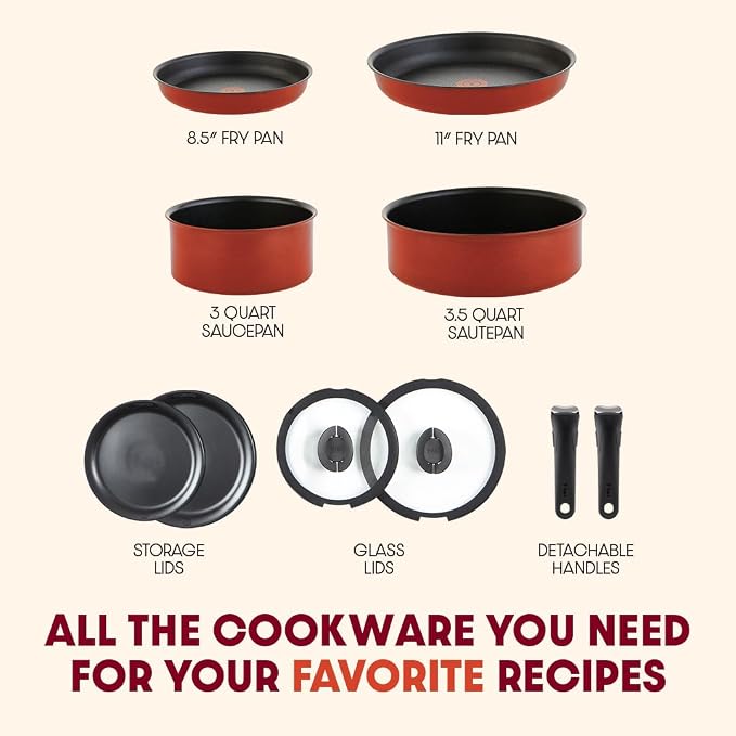 T-fal Ingenio Nonstick Cookware Set, Oven Broiler Safe 500F, Pots and Pans - Image 3