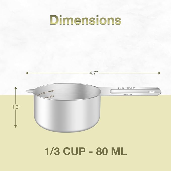 2PCS 1/3Cup Single Measuring Cup, Etched Inner Scale Stainless Steel Measure - Image 2