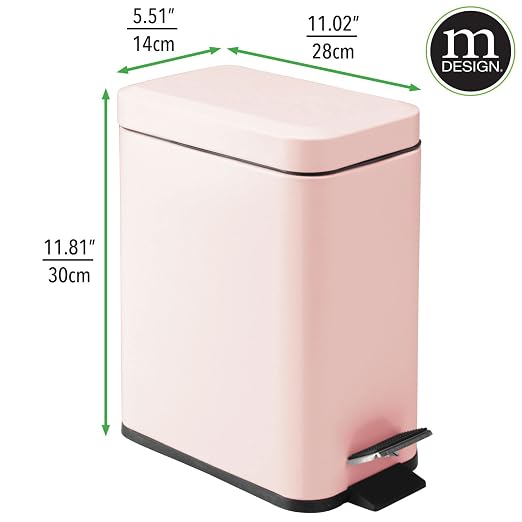 mDesign Small Modern 1.3 Gallon Rectangle Metal Lidded Step Trash Can, Compact - Image 4