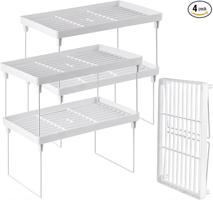NiHome 4-Pack Stackable Plastic Kitchen Storage Shelf Foldable Rack by NiHome